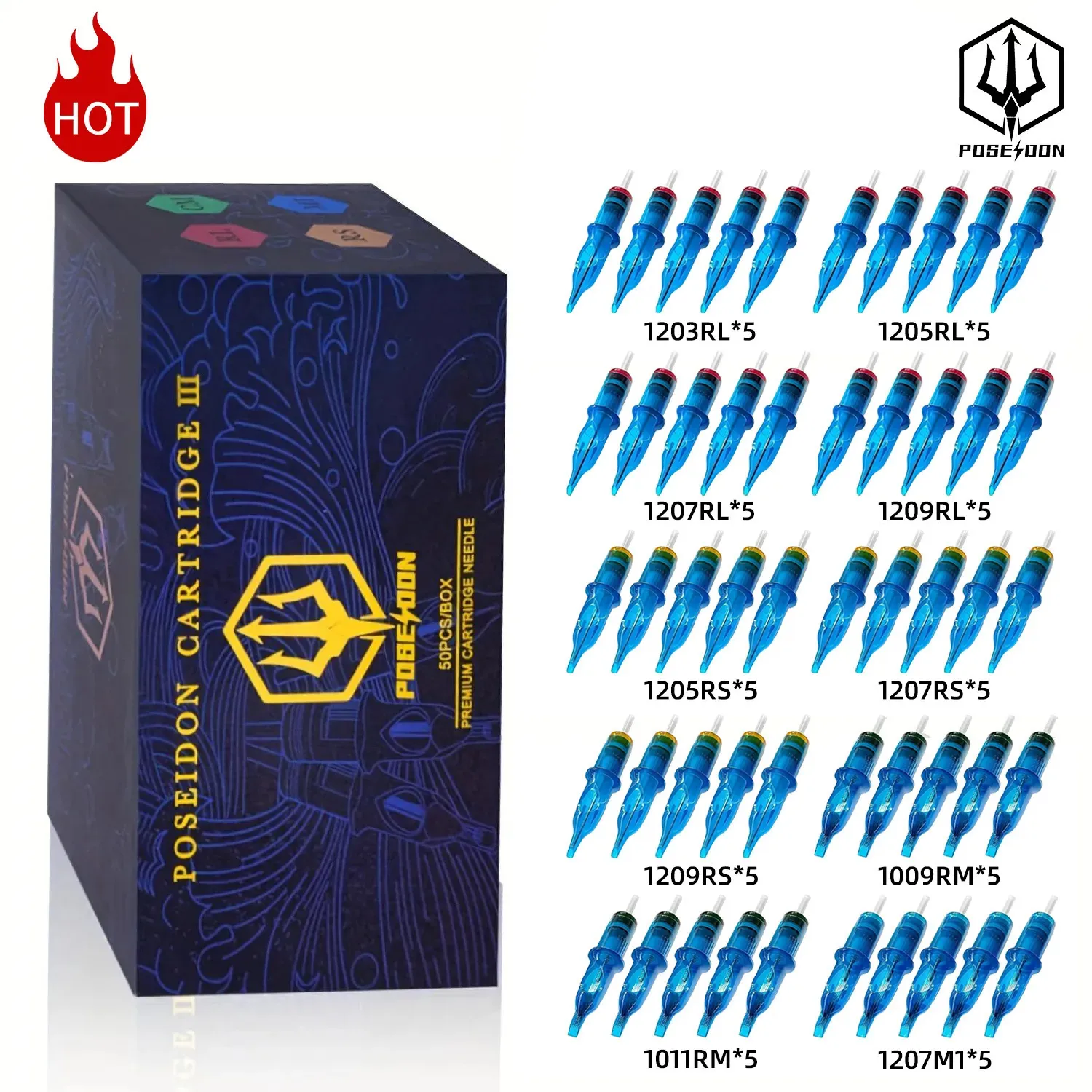 Tattoo Needles POSEIDON 50PCS Mixed Professional Tattoo Cartridge Needles with Membrane Safety Cartridges Disposable Tattoo Needle 231122