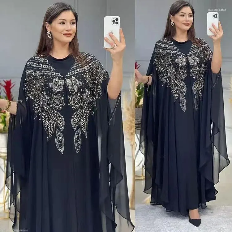 Etniska kläder abayas för kvinnor dubai lyxig chiffong boubou muslimsk modeklänning kaftan bröllop fest tillfällen lång abaya med inre