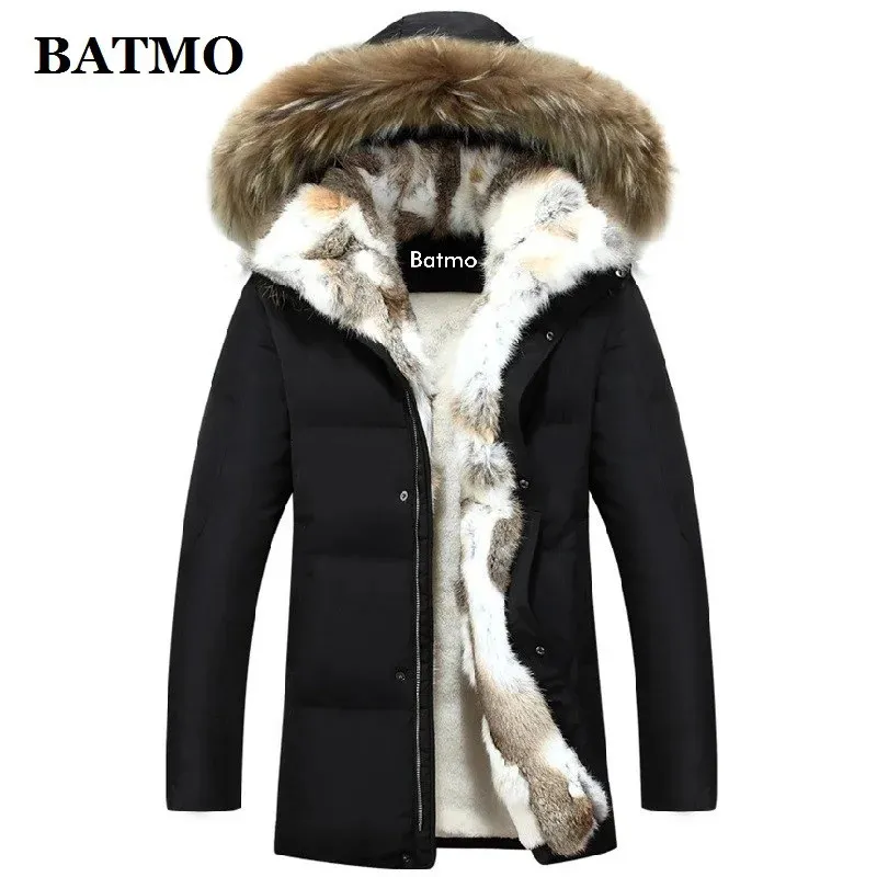 Parkas pour hommes BATMO arrivée hiver col de fourrure de lapin 80% duvet de canard blanc vestes à capuche hommes taille S-5XL 231121