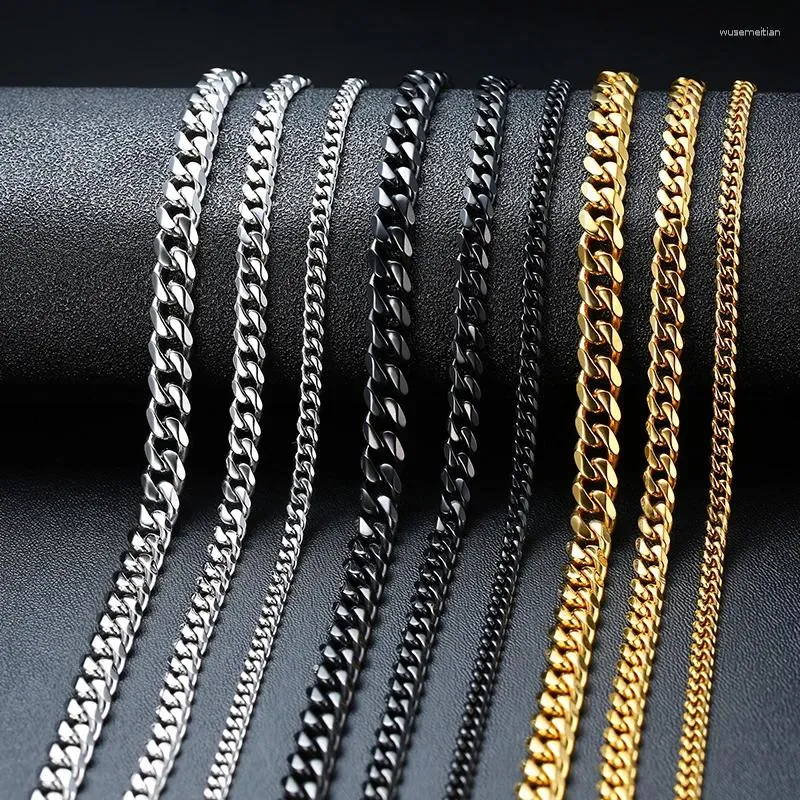 Catene KOtik Uomo Semplice Collane a catena a maglia cubana in acciaio inossidabile per gioielli maschili Solido tono nero Regali Miami Curb