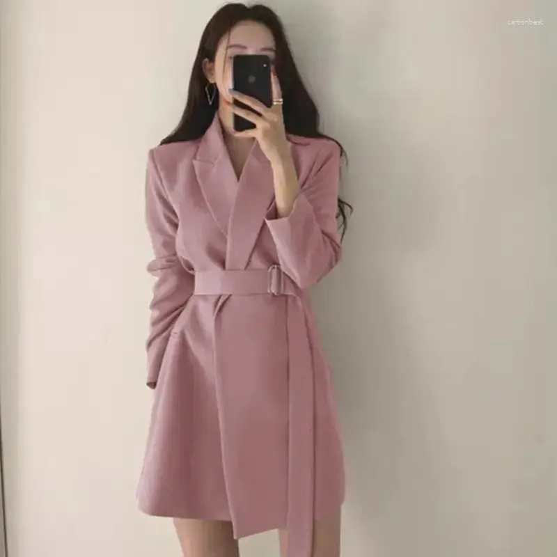 Damskie garnitury Blazery różowa sukienka kurtka Slim Trench Płaszcz Długa płaszcz nad ofertami żeńskie płaszcze i kurtki sprzedaż odzieży odzieży wierzchniej