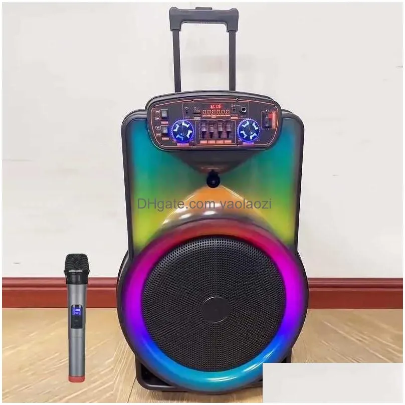 Portable Speakers 12 Inch Big Wireless Bluetooth Speaker Outdoor Column Sing Dance Party Home Theater Sound System With Micphone Dro Dhawb