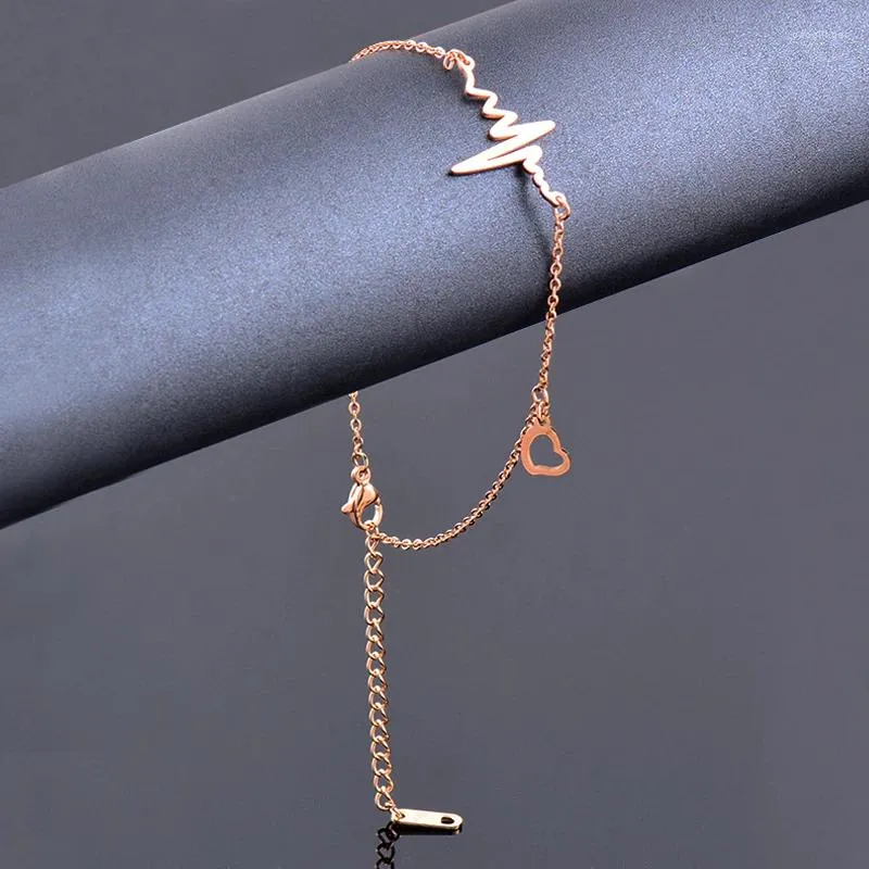 Anklets Leeker Stainless Steel for Women Black Heart Flower Bells Rose Gold Color Beach Jewelry Party 액세서리 012 LK2