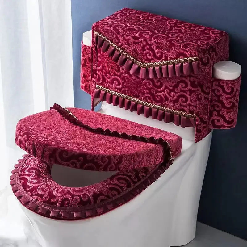 Housses de siège de toilette Housse de siège de toilette 3 pièces gris violet avec sac de rangement housse de toilette housse de réservoir de toilette décorative housse de toilette de salle de bain 231122