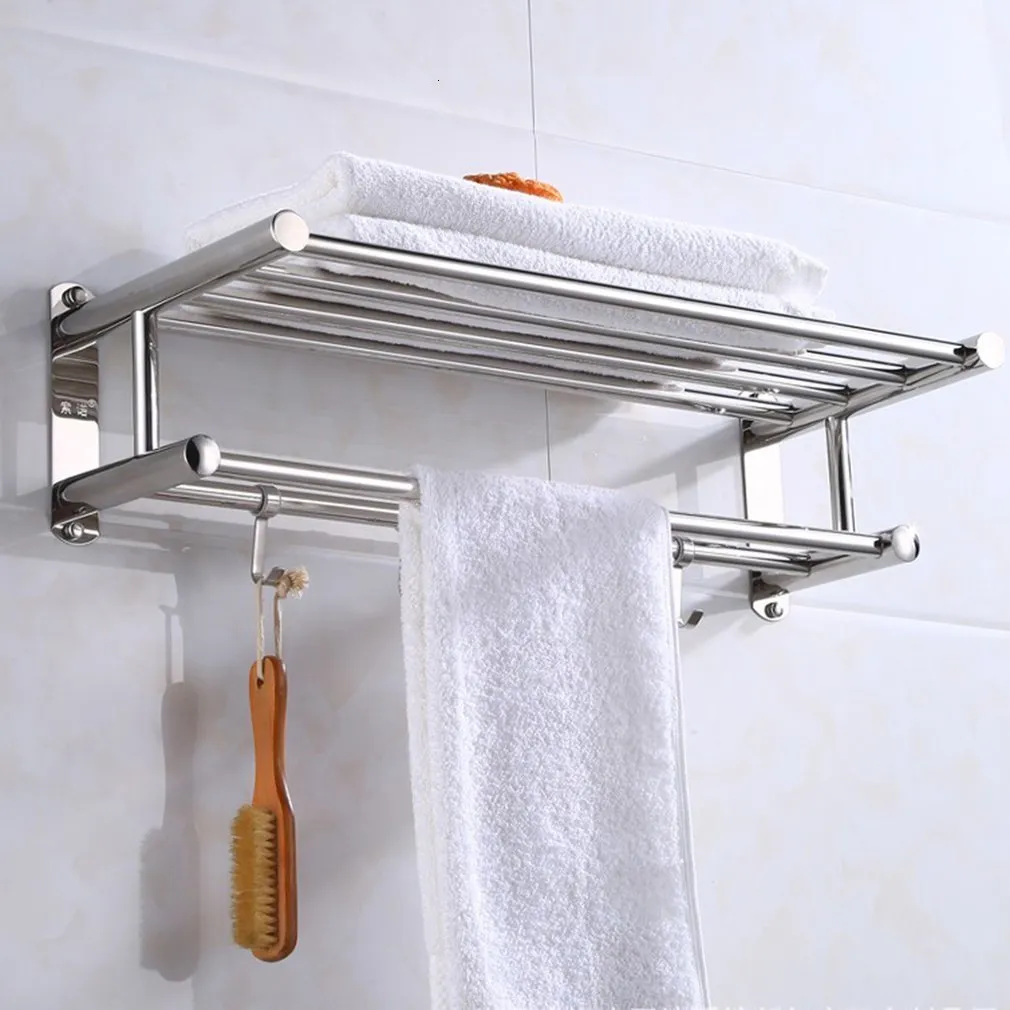 Étagères de salle de bain Porte-serviettes de salle de bain en acier inoxydable porte-serviettes mural organisateur de douche de bain étagère de rangement de cuisine avec 4 crochets 230422