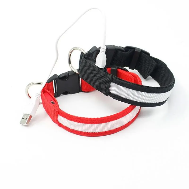 2016 New Dog Supplies USB LED Dog Collars Webbing充電式バッテリー3サイズ6色無料出荷ebwwe