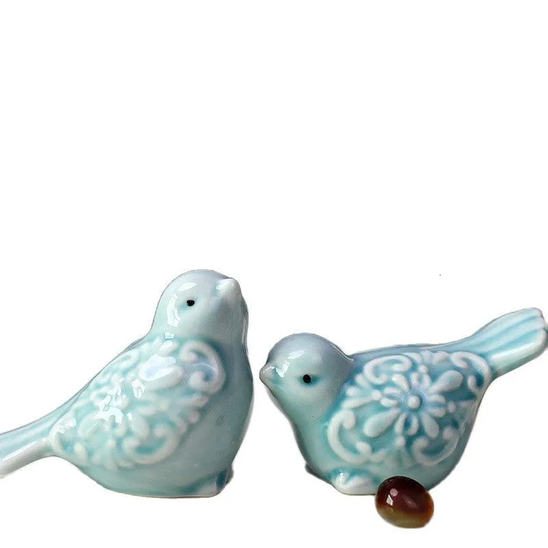 Trädgårdsdekorationer par Microlandscape Ceramic Porcelain Hollowed Out Par Birds Animal Ornament Home Holiday Gifts 230422