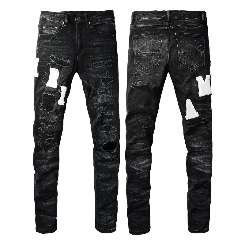 Mens Luxury Designer Denim Pant With Distressed Ripped Details Slim Fit For Black Bikers Motorcycle Enthusiasts In Cool Black And Blue From Designerdrip clothes 46.09 DHgate.Com