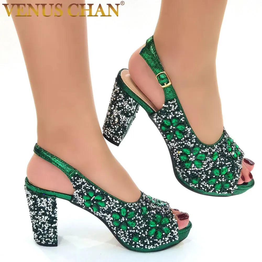 SURES BUTY Chan Nigerian Green Kolor Party Wysokie obcasy buty pełne diament