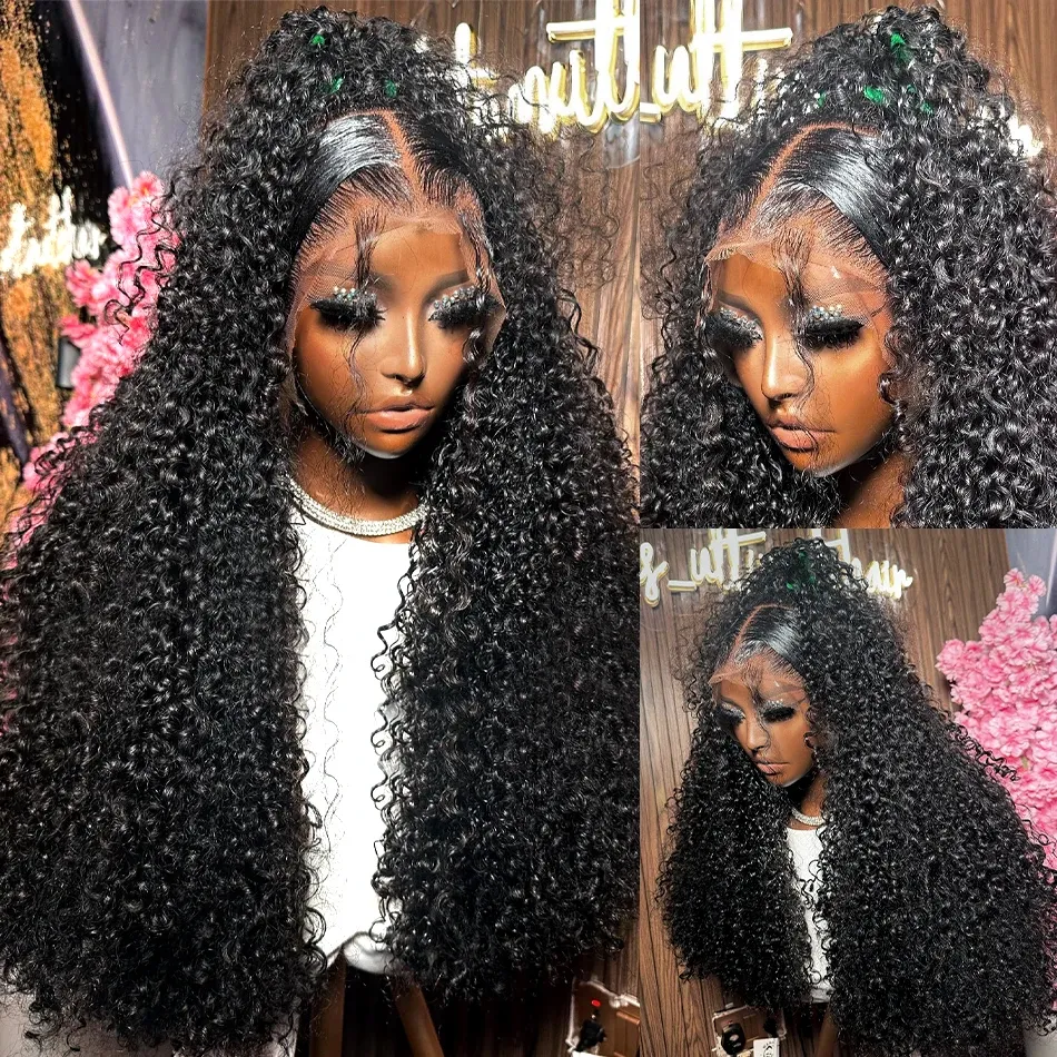 Perruque Lace Front Wig synthétique bouclée, cheveux naturels, Deep Wave, 40 pouces, 13x4 Hd, perruque Lace Frontal Wig transparente, pre-plucked