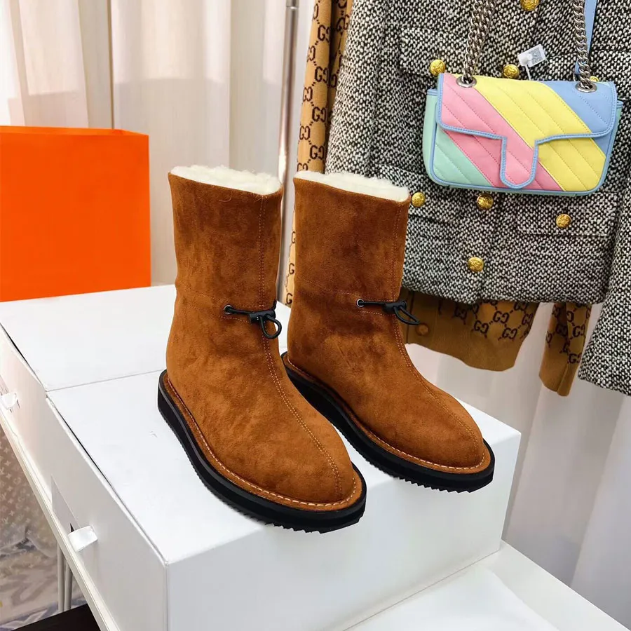 The Row Zapatos para la nieve Botas de piel Zapatos cálidos de lana de invierno Botines mullidos Botas de diseño de lujo Calzado de fábrica Con caja