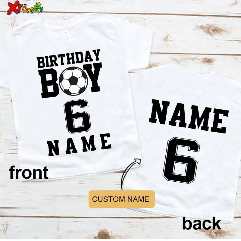 Tシャツサッカーシャツのための男の子サッカーバースデーTシャツカスタムネームシャツボーイバスケットボール6歳の誕生日ホワイトTシャツガール服230422