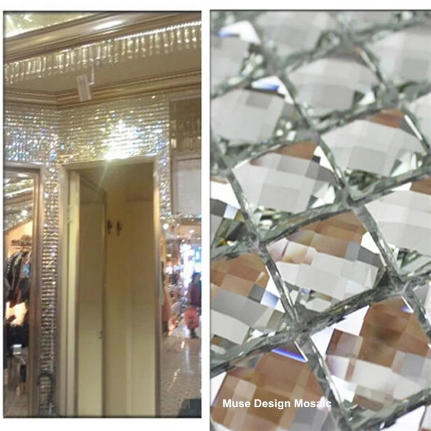 13 bordi smussati cristallo diamante brillante specchio mosaico di vetro piastrelle per showroom adesivo da parete KTV vetrina fai da te decorare216h