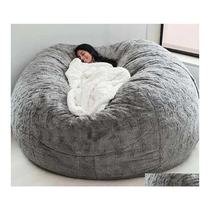 椅子はers 135150cm nt fur bean bag er vig Round Soft Fluffy Faux Beag lazy Sofachair Drop Delivery Home Garden Textiles SAS305M