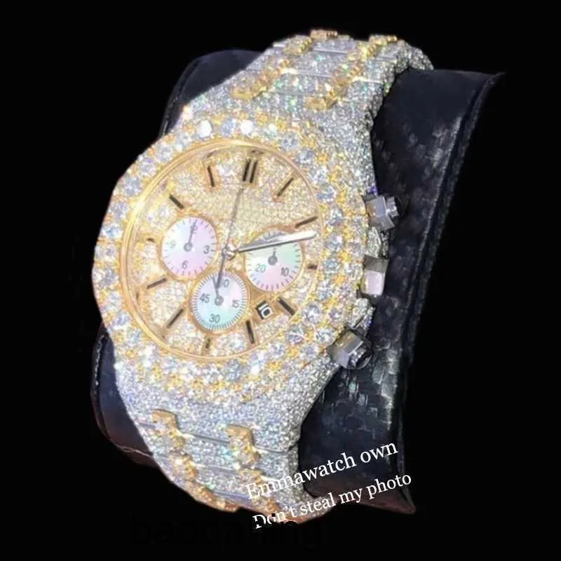 Ap Watch Moissanite Pedras Esqueleto Caro Passar Teste Mens Ouro Prata 2 Tons Vvs Diamantes Brilhantes Relógios Melhor Qualidade Automático Eta Luxo Completo Iced Out