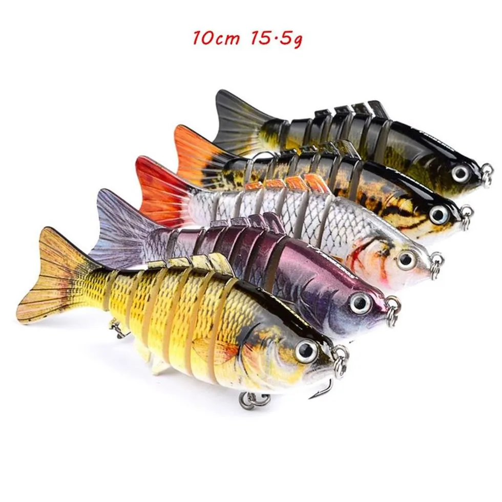 10cm 15 5g multi-seção anzol iscas duras iscas 6 # ganchos agudos anzóis 5 cores misturadas artes de pesca de plástico 5 peças lote258a