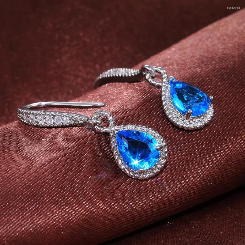 Orecchini pendenti Moda Blue Angel Lacrima di cristallo per le donne Argento di lusso Colore Orecchino a goccia Gioielli Aretes De Mujer Modernos 2023
