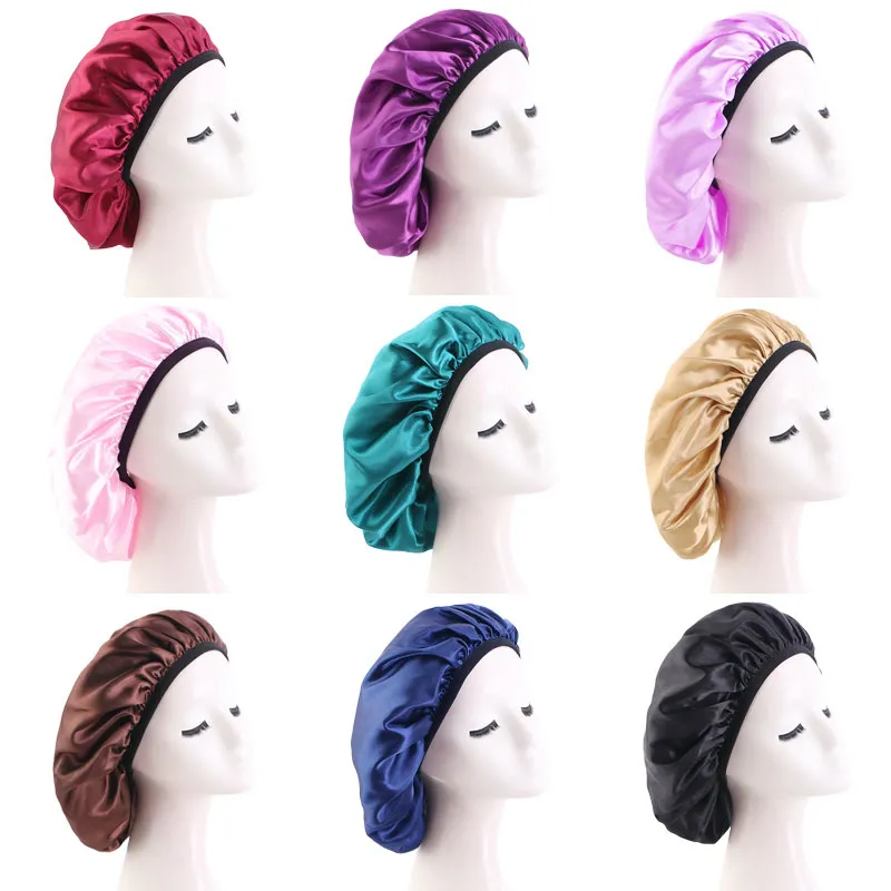 Soft Satin Sleep Cap for Women - Solid Color Night Hair Cover, Elastic ...