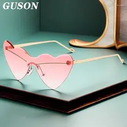 Sunglasses Fashion Heart Shape Women Sexy Brand Designer Metal Lovely Rimless Sun Glasses For Female Vintage Pink Ladies