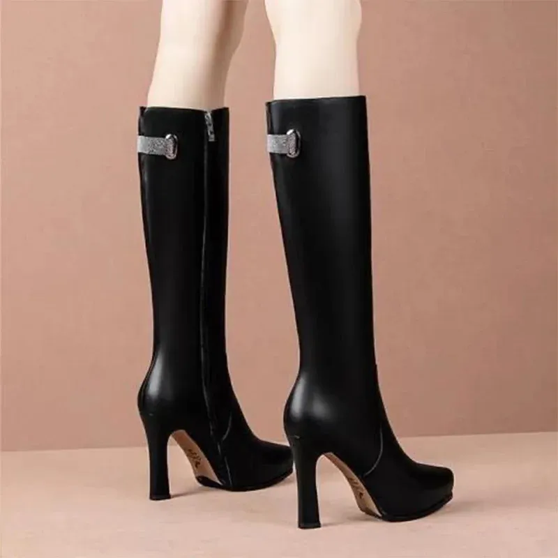 Elegant Black High Heel Boots: Genuine Leather Pointed Toe Tie-Up Ankle  Boots for Women Party Dress Occasion Shoes (Sizes 35-39)