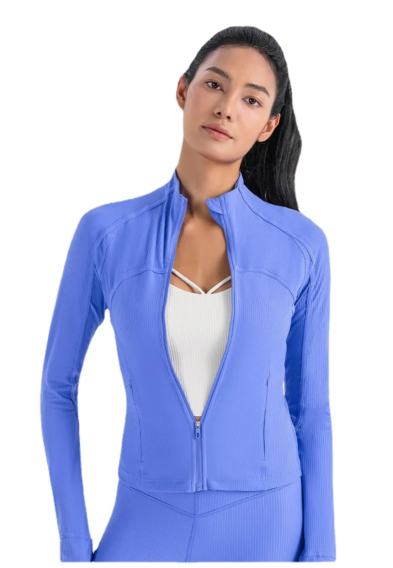 Al 088 Ribbed Cropped Jacket Yoga Coat Waist Length Sweatshirts Slim Fit Sports Jackets With Thumbholes From 25 62 DHgate