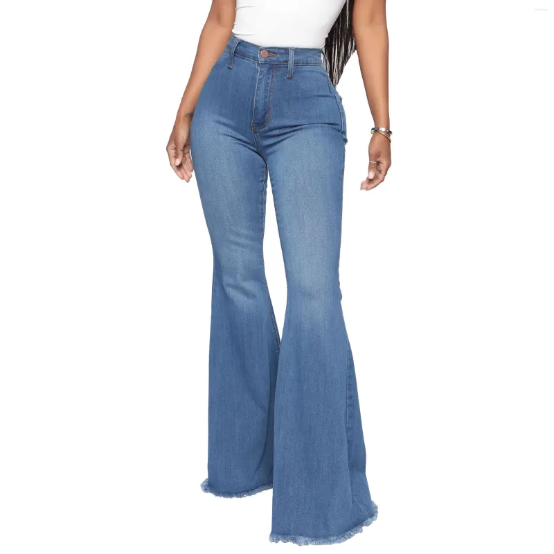 Jeans pour femmes printemps automne femme taille haute jean fermeture éclair mince denim pantalon élasticité femme pantalon évasé