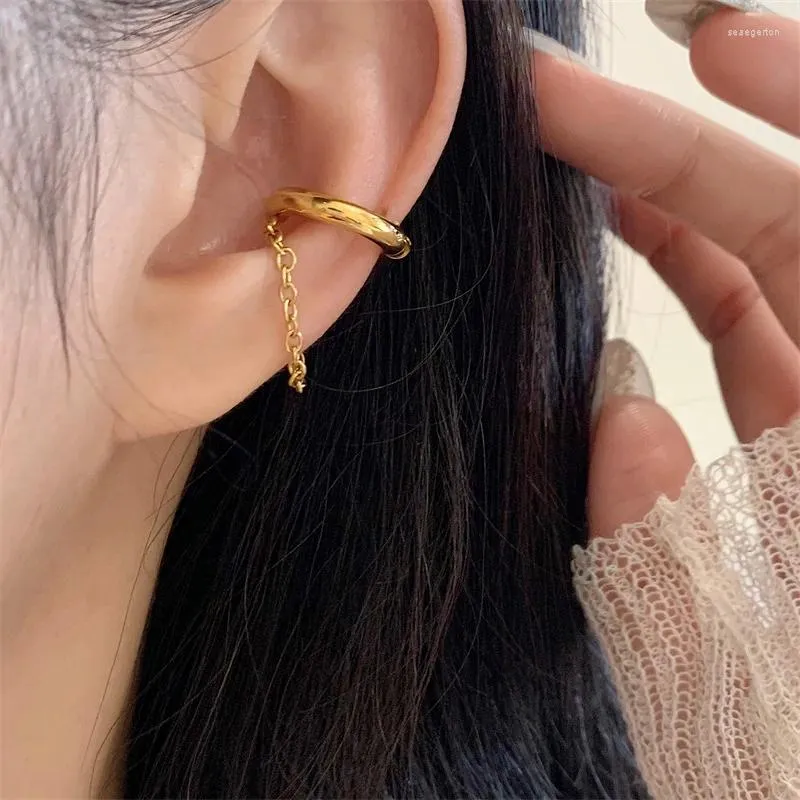 Stud Earrings Fashion Stainless Steel Long Tassel Clip Earring For Women Girl Ear Cuffs Street Cool Jewelry 1 Pair Gold Color Chain