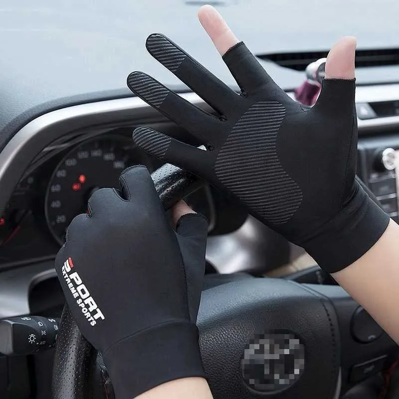 Cycling Gloves Luvas esportivas de gelo e seda para dirigir luvas com dois dedos para pesca antiderrapante fitness alta elasticidade proteo ultraviolet J230422