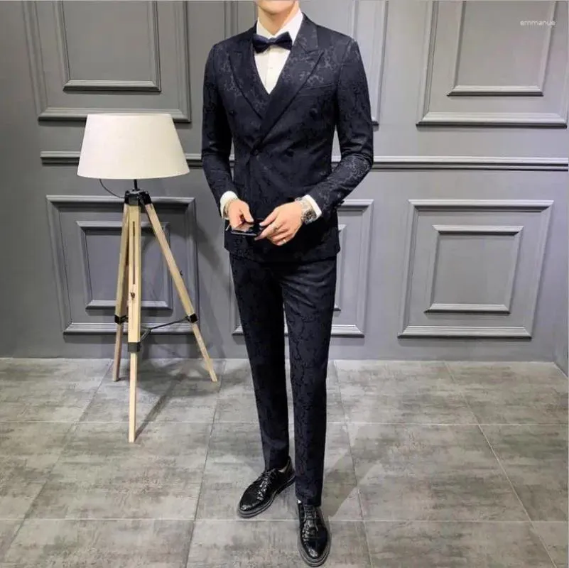 Men's Suits Wedding Suit For Men Jacquard Slim Fit Formal Dinner Elegant Dress Custome Large Size Gentleman Tuxedo 3Piece(Jacket Pants Vest)