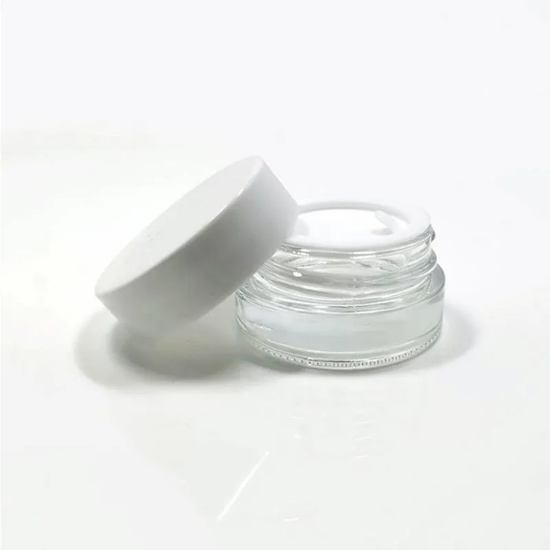 Pots à cosmétiques en verre transparent/dépoli, contenant de crème, avec couvercles blancs, couvercle intérieur en PP pour crème pour le visage et les mains, Fluuc, 5g