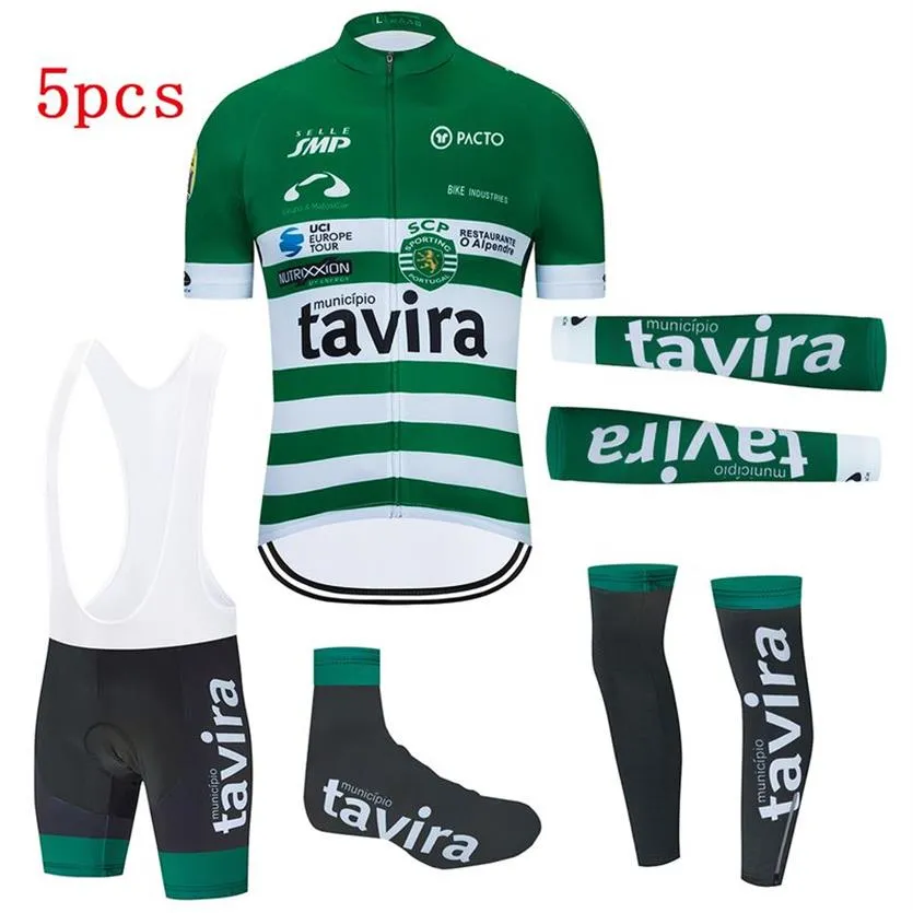 2021 Nya Green Tavira Summer Cycling Jersey Set Men Bib Gel Shorts 5pcs Suit Pro Team Bicycle Jersey Maillot Culotte Sport Wear246Z