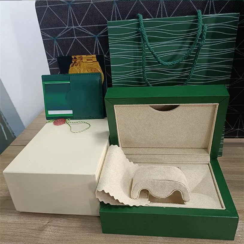 Rolex Box U1 Scatole misteriose di alta qualità scatole per orologi verdi sacchetto di carta certificato orologi da uomo in legno accessori regalo originali320w