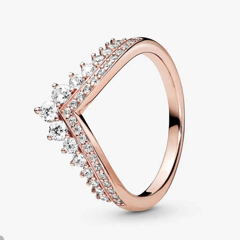 Rose Gold Princess Wishbone Ring voor Pandora Real Sterling Silver Wedding Rings For Women Vriendin Gift CZ Diamond Luxe ringen sieraden met originele doos