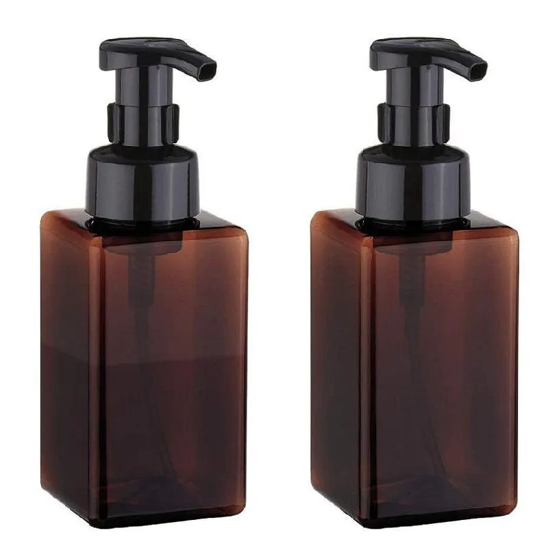 Distributeur de savon moussant carré 450ml 15oz, bouteille à pompe en plastique rechargeable ambre pour savon liquide, shampoing, lavage du corps, Frlav