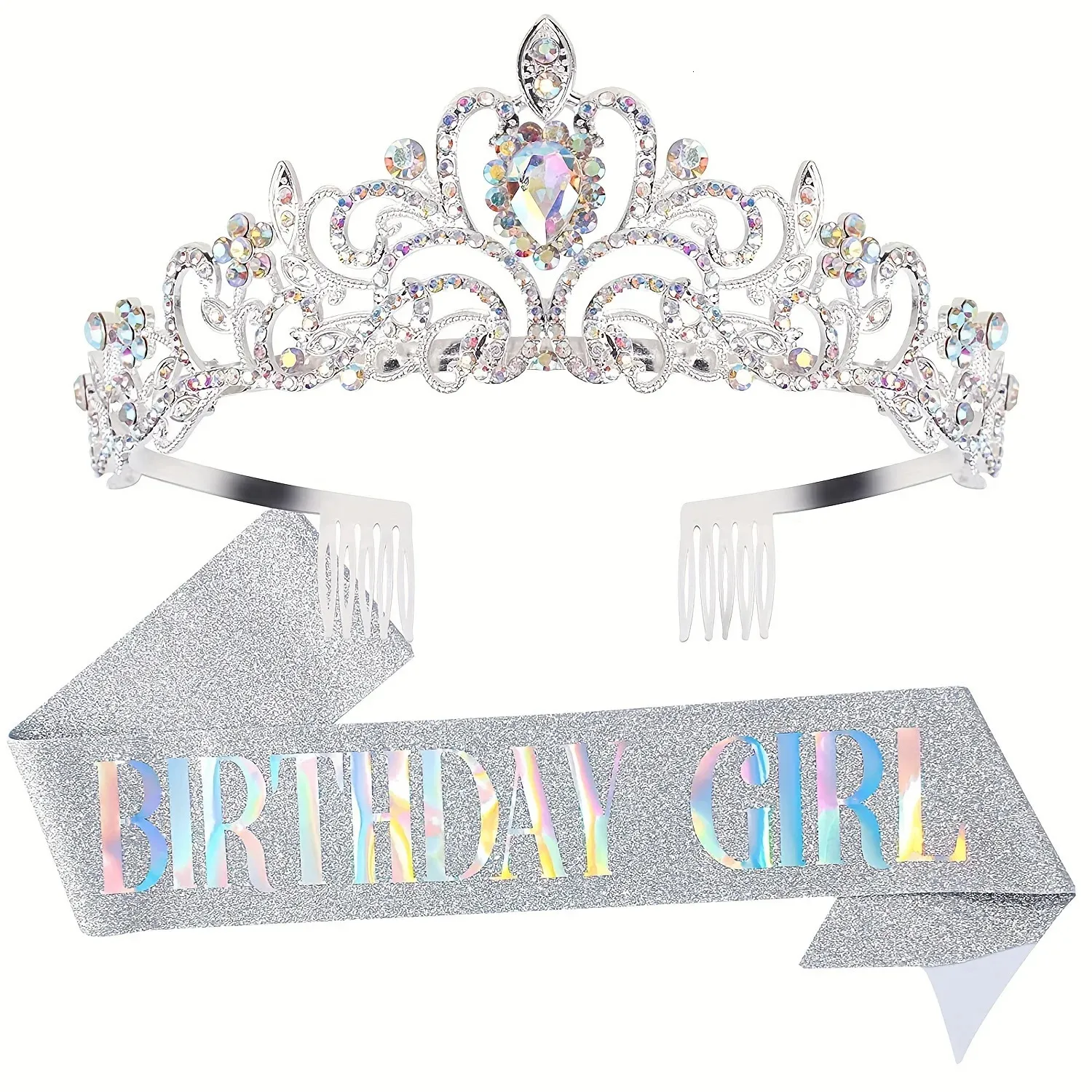 Party Hats Bling Crystal Crown Tiara Birthday Girl Queen Sash and For Women Decoration Kit 231122