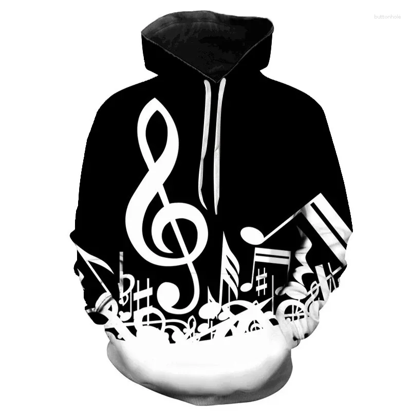 Herrtröjor musik anteckningar 3d tryckt hoodie tröjor män wome vinter casual långärmad pullover hip hop roliga streetwear