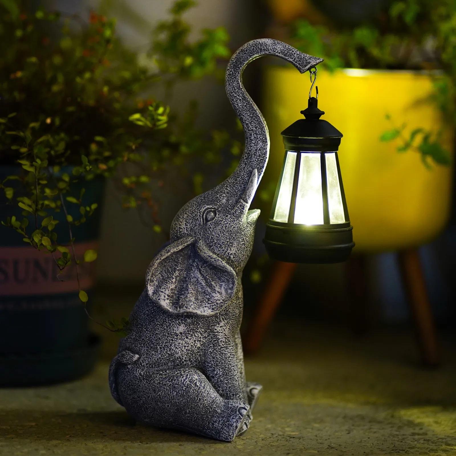 Tuindecoraties Goodeco Elephantgiraf met zonne -lantaarn voor buiten weerbestendige LED -lamp 2304222222