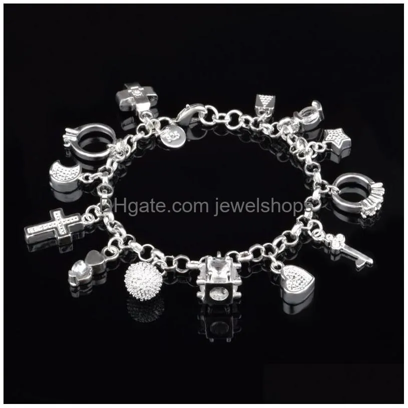 CHARM BRACELET'ler Kalp Çapraz Cazibe Bilezikleri Kadınlar İçin 925 Sterling Sier Kaplama Moda Kilidi Yıldız Ay Elmas Bağlantı Kirdir Hediye Yahudi Dhjkj