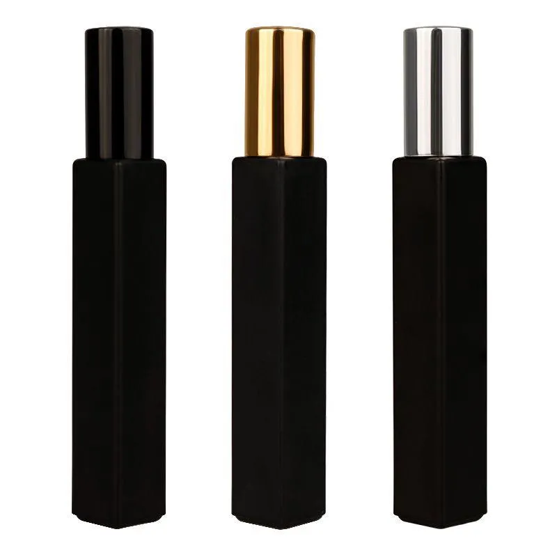 10ml Matte Black Glass Spray Perfume Bottles Square Bottle Portable Refillable Cosmetic Dispenser Containers Ogfog