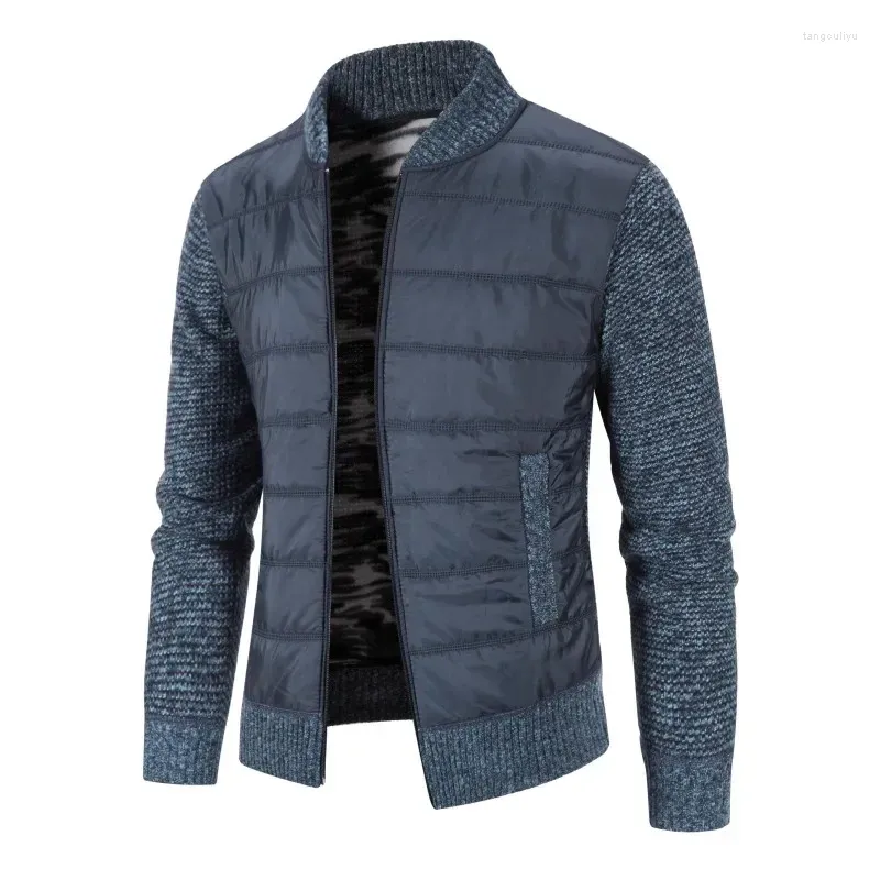 Pulls pour hommes tissu Plus velours rembourré veste pull grande taille manteau mince col montant Patchwork Cardigan hiver