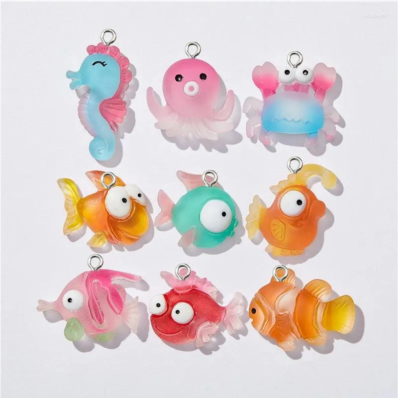 Charms 10Pcs Resin Flatback Ocean Animals Kawaii Seahorse Fish Crab Earrings Bracelet Necklace Pendants For DIY Jewelry Making