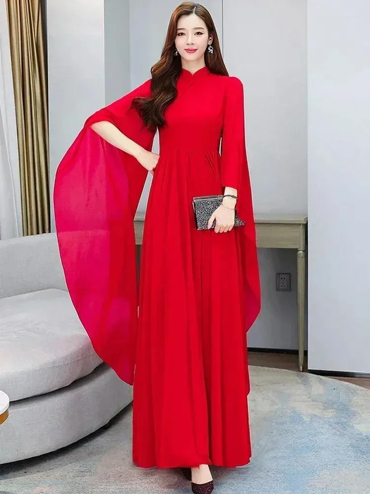 Red Chiffon Maxi Dress Long Sleeve Elegant Evening... From Join3, $31.48 In  Bulk | DHgate.Com
