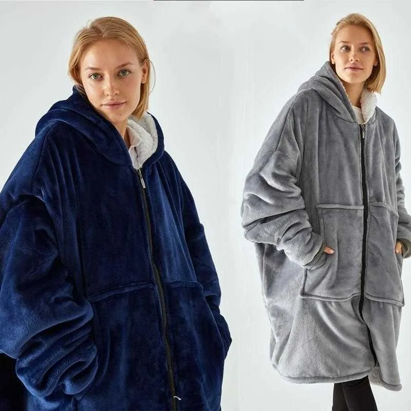 Coperte Coperta indossabile Felpa con cappuccio oversize Comoda coperta allungata con cerniera per uomo / donna Coperta con cappuccio Coperta TV Coperte Regalo di Natale HKD230922