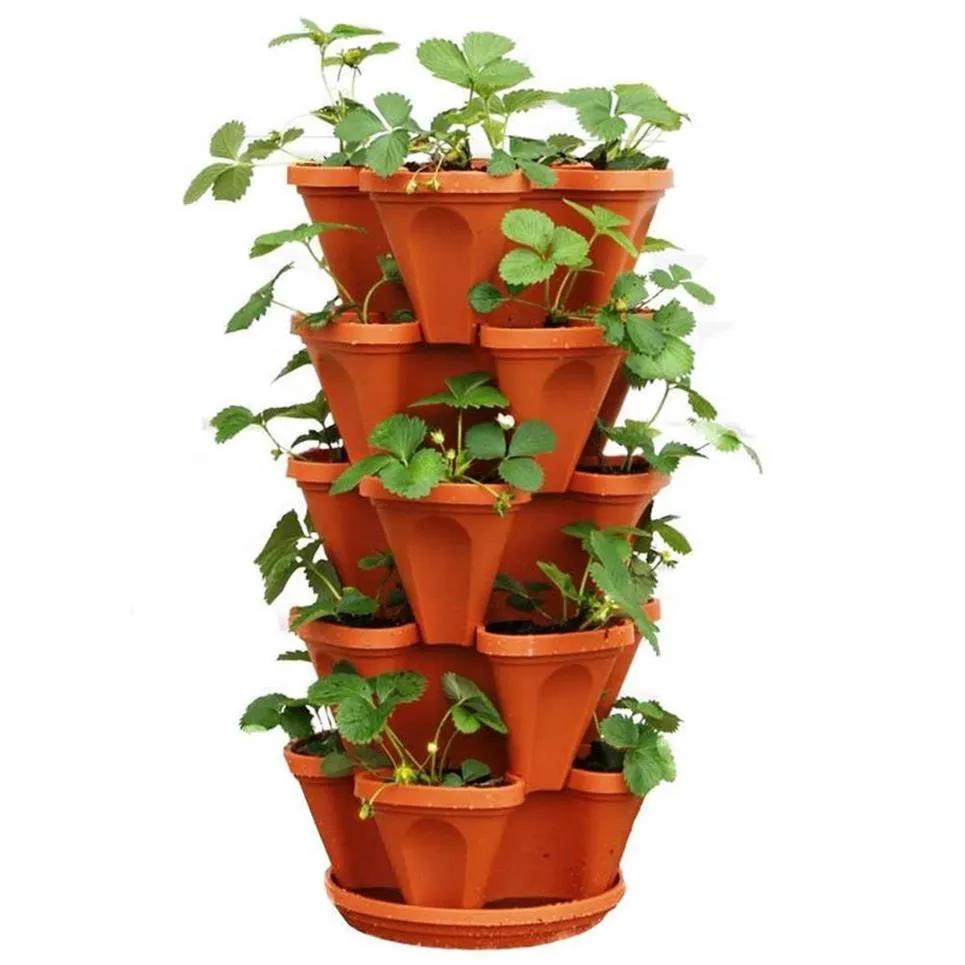 5pcs dimensionnelle à quatre pétales pot de fleur bassin de fraises multi-couche superposée pot de culture pot de plantation de fruits et légumes Y091259g