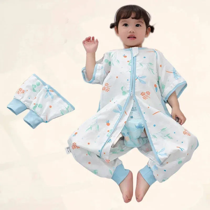 Спальные мешки Летние детские спальные мешки Хлопковые дышащие спальные мешки для малышей со съемными рукавами и разрезом на ногах Детская одежда для сна Пижамы для детей 231122