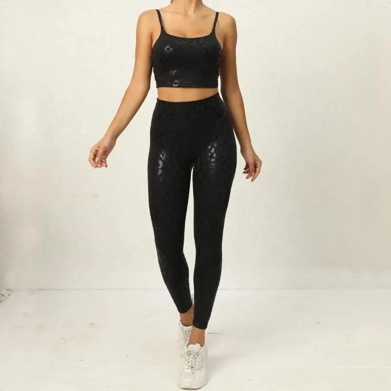 Active Set Gym Set Women Leopard Two Piece For Sport Outfit Lycra Sportswear Woman Workout Yoga Clothes Sportwear Black White