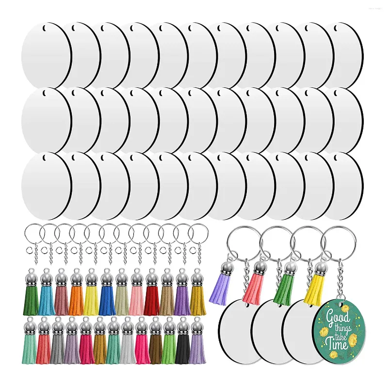 Ganchos Sublimación Espacios en blanco Llaveros 200 PCS 2 pulgadas Llavero redondo Círculo con borlas para hacer manualidades DIY