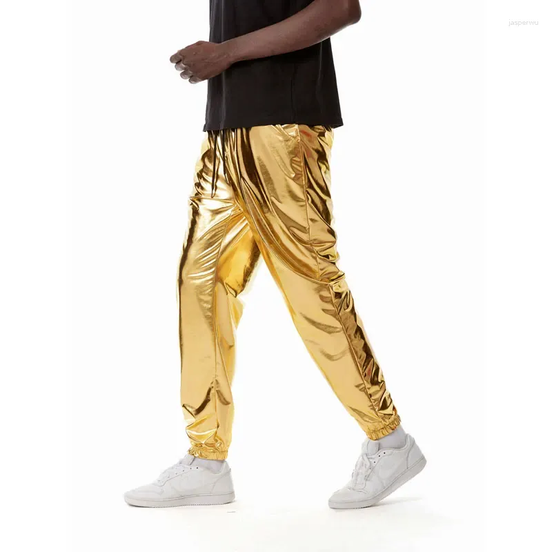 Mens Pants Mens Gold Metallic Shiny Jogger Sweatpants Hip Hop
