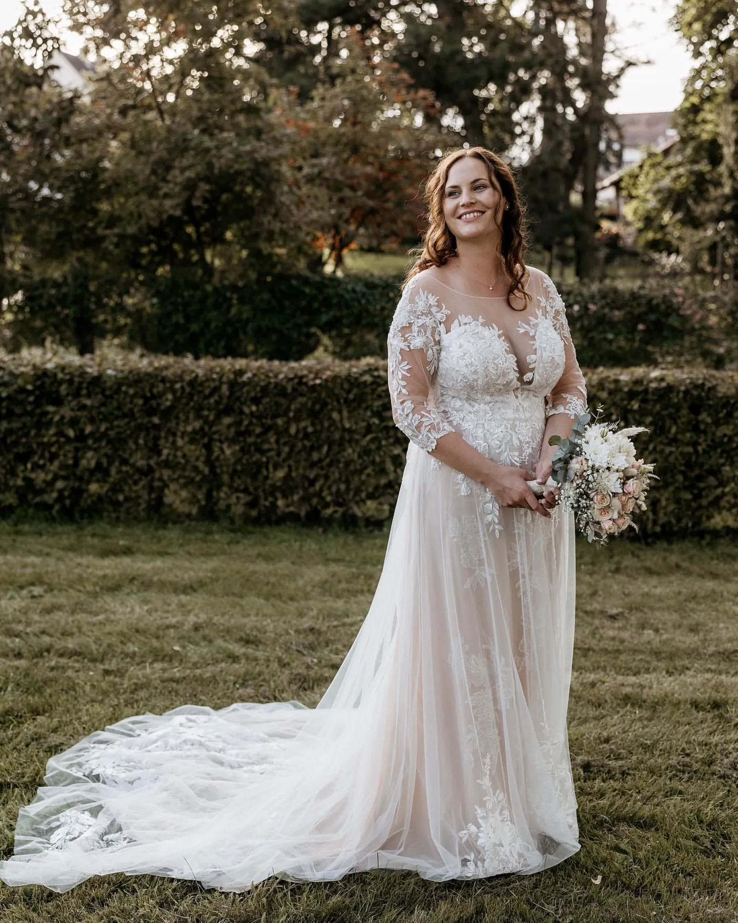 Arabic Lace Bohemian Boho Lace Wedding Dress - Plus size, Sheer Neck, Ivory A-Line, Vintage Summer Bridal Gown (ZJ205) - 2023 Nov Collection