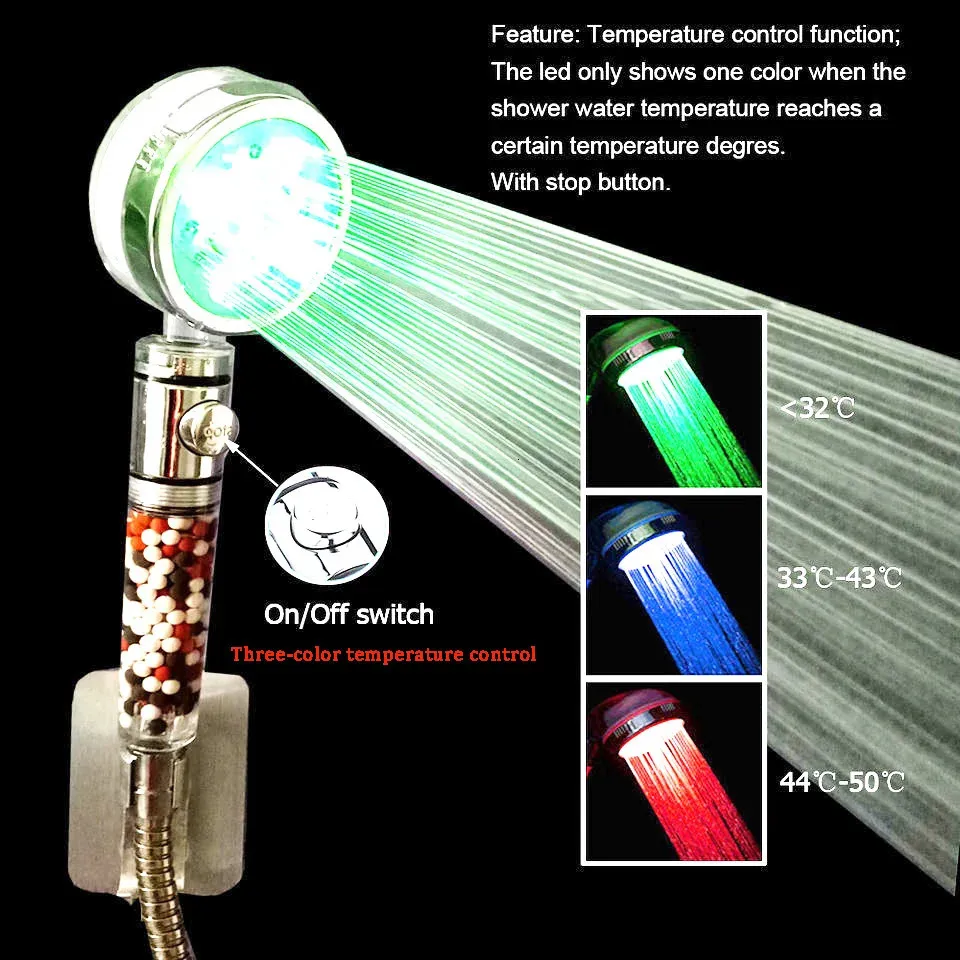 Badrumduschhuvuden LED -anjonhuvud Regn Spa Temperaturkontroll trycksatt vattenbesparande 3 7 färger handhållna 231122